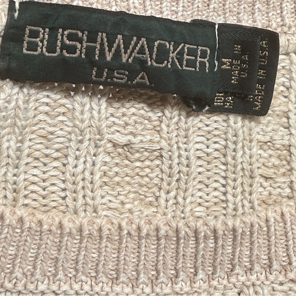 Bushwacker VTG Cable Knit Sweater Oatmeal Cream Size Medium Fisherman Cotton - Picture 9 of 11